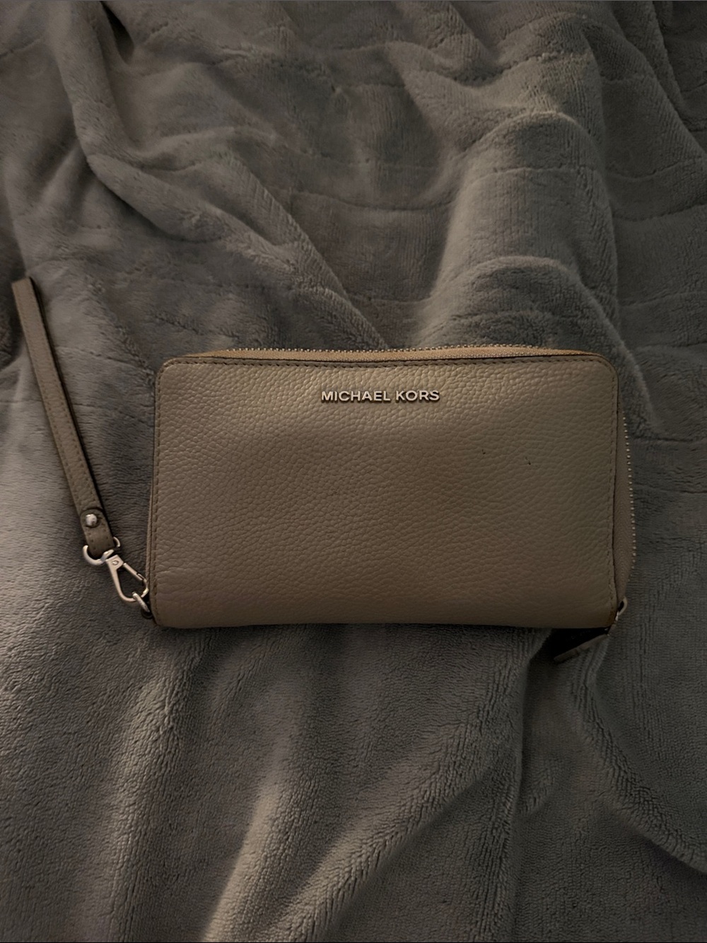 Michael Kors Olive-Taupe Pebbled Leather Wristlet